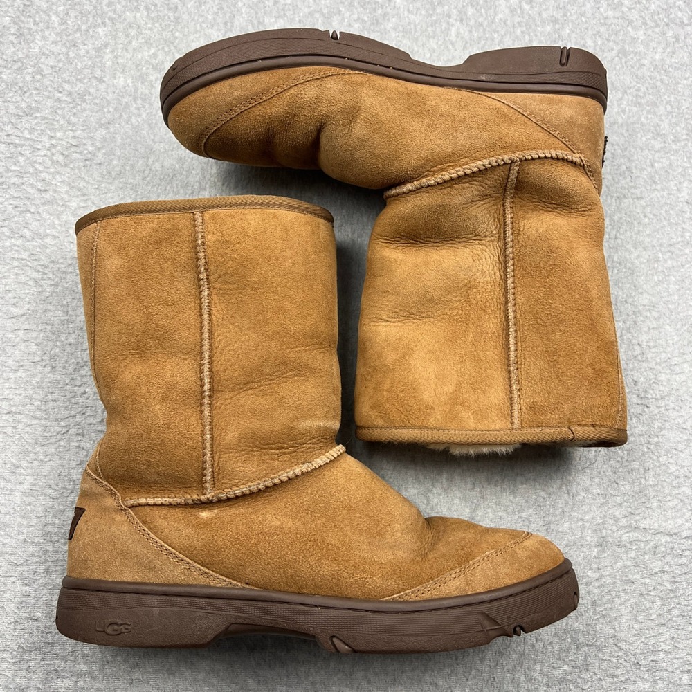 UGG Ultimate Short Boots Women's 12 Chestnut Brown Suede Shearling Sherpa Lined